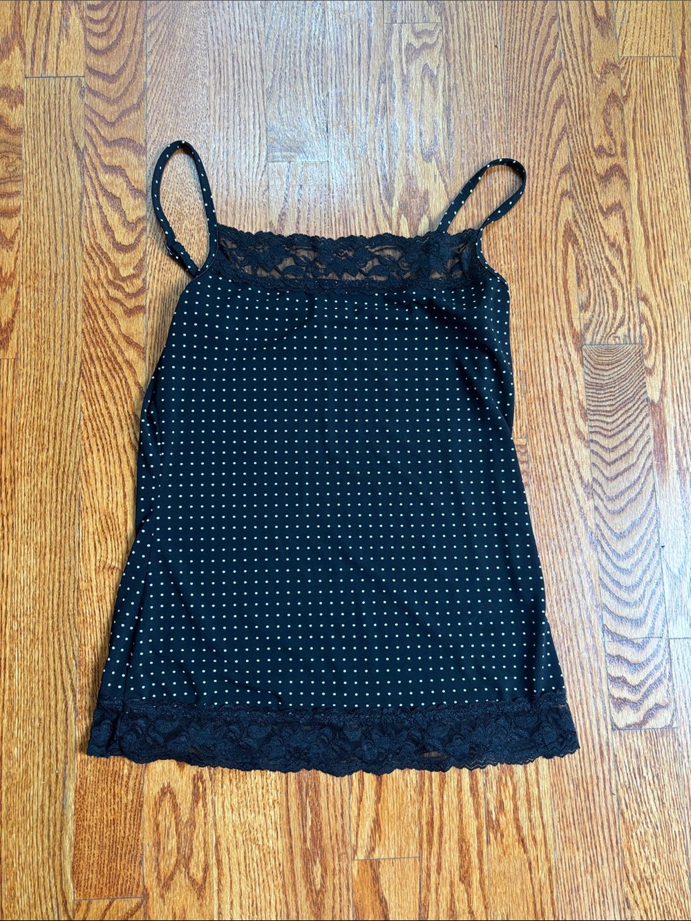 Black Polka Dot Lace Trim Cami Tank Top